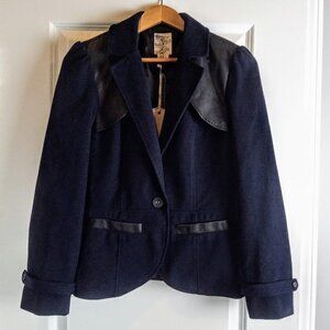 Tulle Navy Blue Faux Leather Trim Blazer NWT
